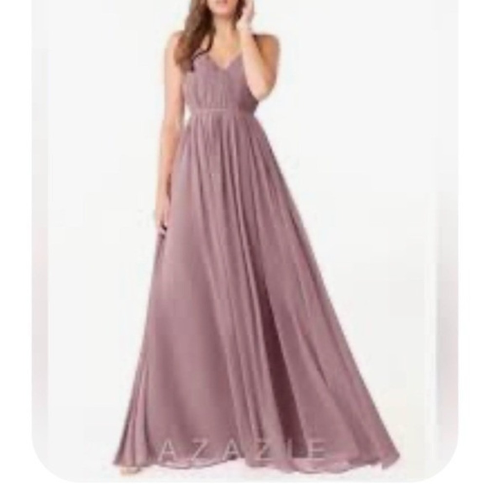 Azazie A-line‎ Chiffon Floor-Length Bridesmaid Gown Size 8 Mauve
